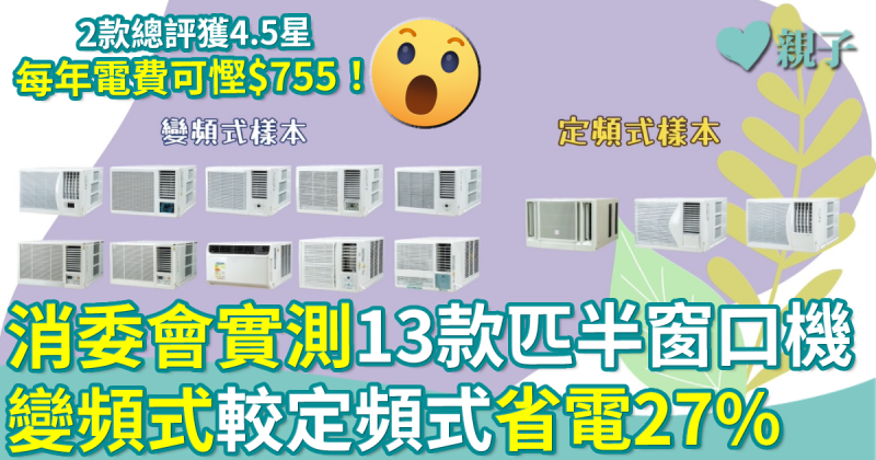 消委會︳變頻式窗口冷氣較定頻式節省27%電力　珍寶、格力總評獲4.5星　附慳電小貼士