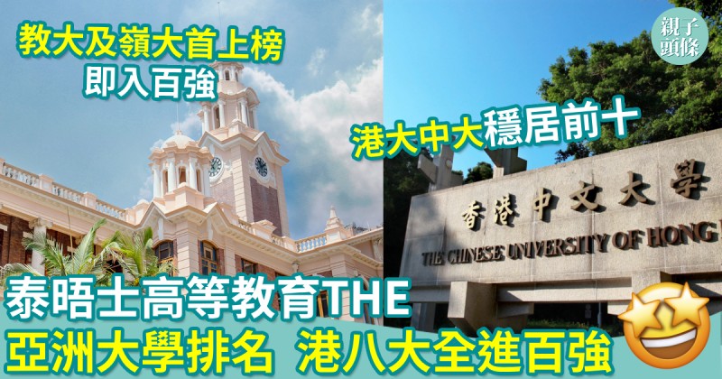 教育新聞｜泰晤士高等教育THE　亞洲大學排名港八大全進百強