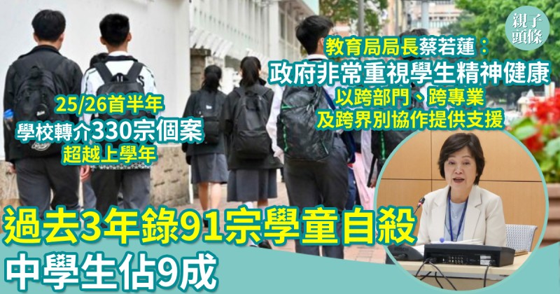親子新聞｜過去3年錄91宗學童自殺　中學生佔9成