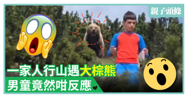 【嘩！】一家人行山遇大棕熊　男童竟然咁反應