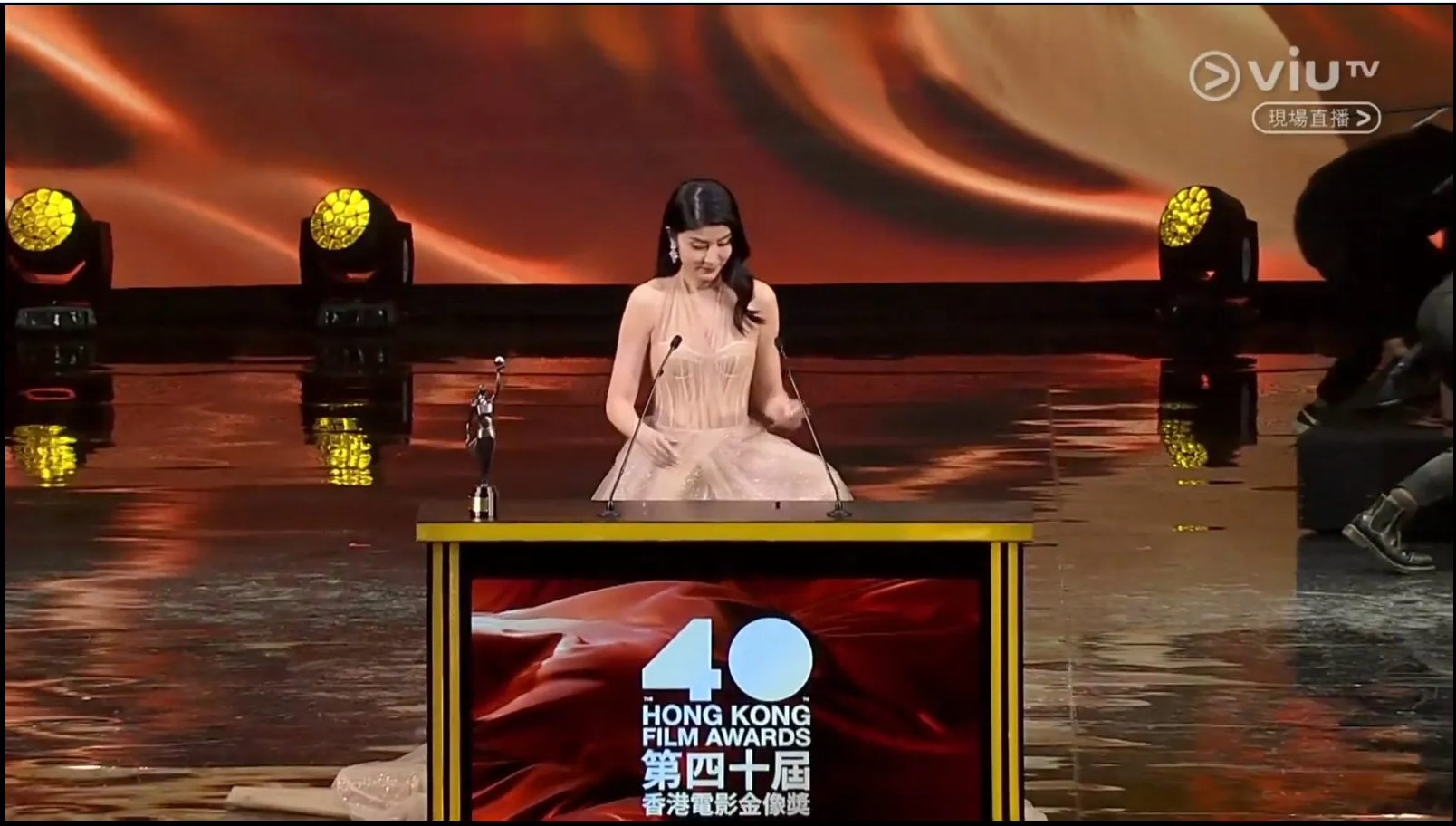 相隔8年，Kelly再度亮相香港電影金像獎頒獎典禮。(VIU TV電視截圖)